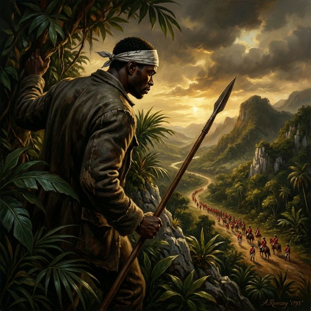 Captain Leonard Parkinson observing British troops from the jungle ridge